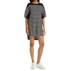 NWT La Ligne Stripe Drop Shoulder Puff Sleeve Cotton Knit Dress in Black Size XS